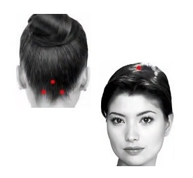 The point on the head from the headache - at the back of the head and the crown